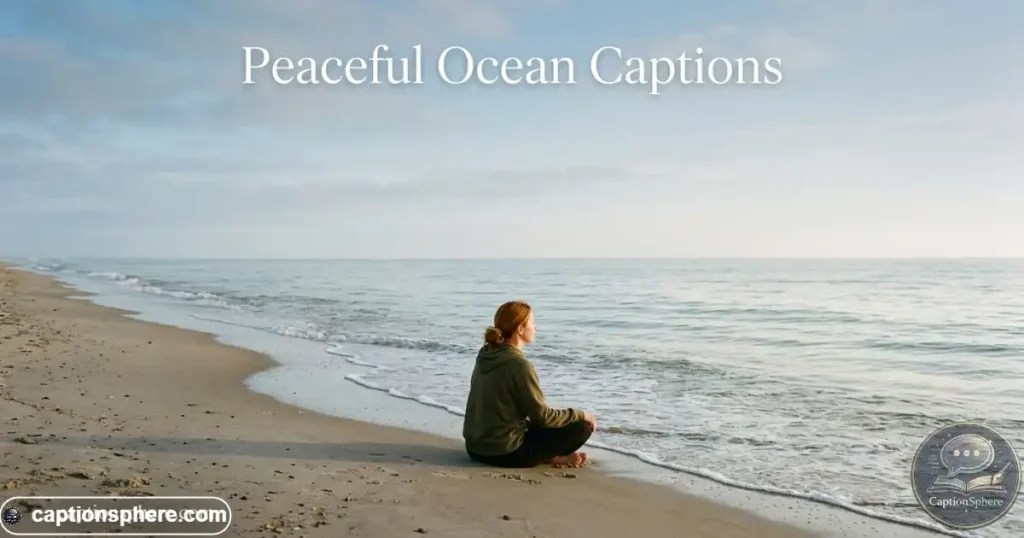Person sitting quietly near calm ocean water on a peaceful morning