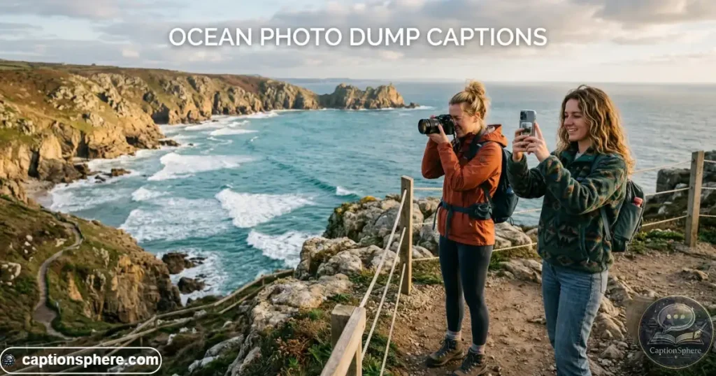 Travelers photographing ocean views during a colorful coastal getaway