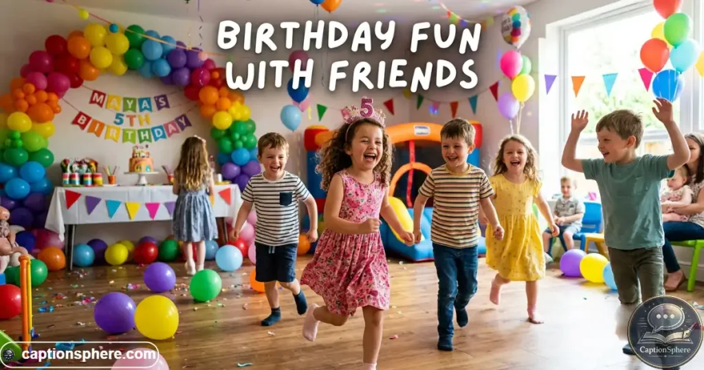 Five-year-old child laughing and playing with friends at a birthday party