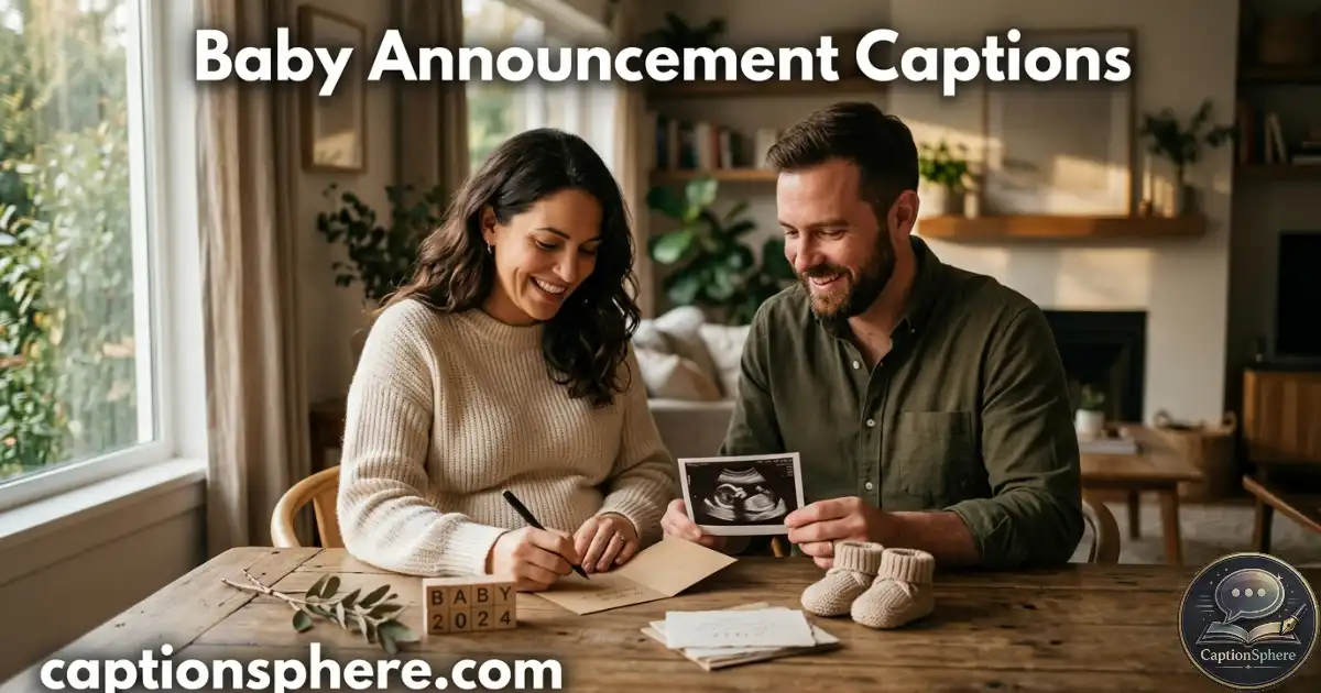 Expectant couple holding tiny baby shoes beside an ultrasound photo