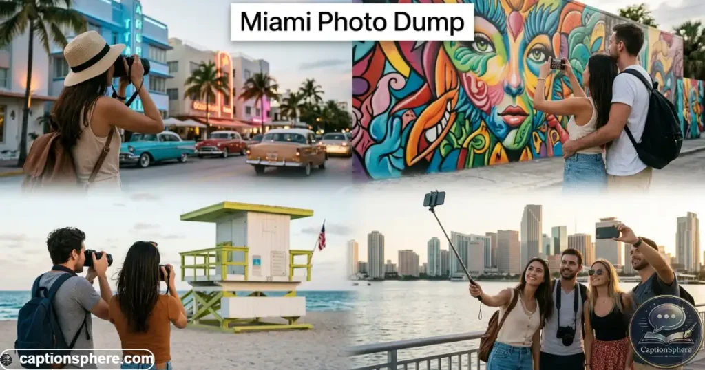 Travelers photographing beach streets murals and skyline views across Miami