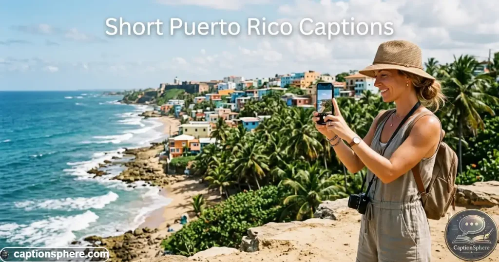 Traveler photographing a colorful Puerto Rico coastline with a smartphone
