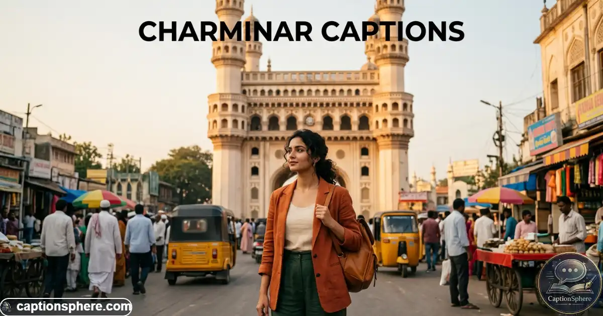 Traveler posing near Charminar with its four minarets visible in Hyderabad