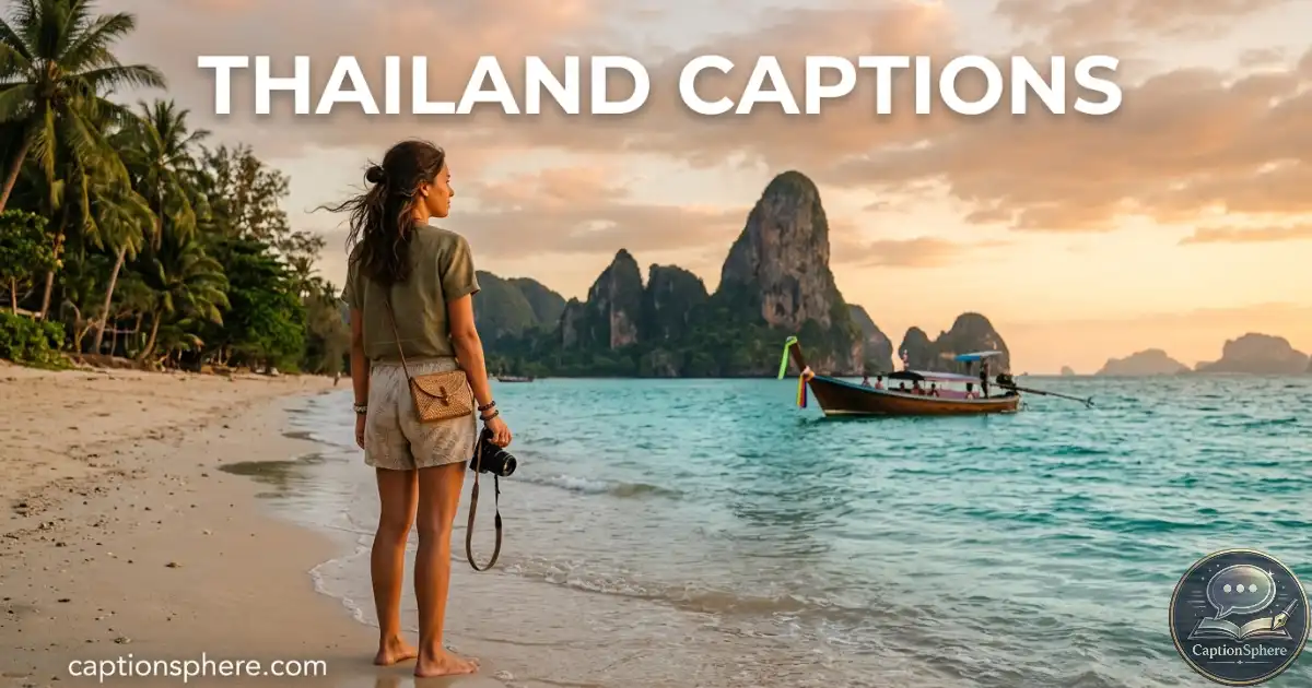 Traveler overlooking a tropical Thai beach with long-tail boats offshore