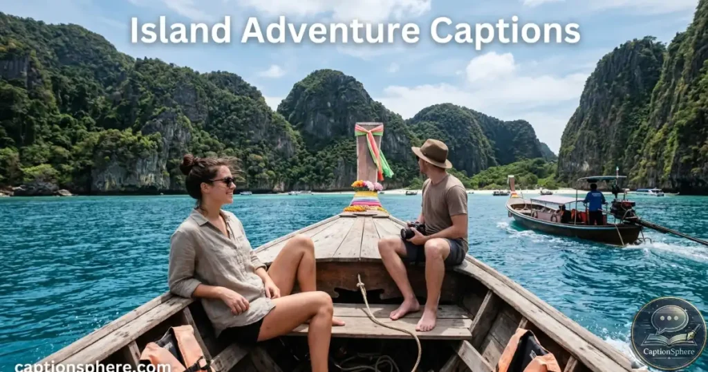 Travelers riding a long-tail boat between tropical Thai islands