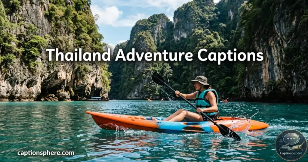 Traveler kayaking through clear water beneath dramatic Thai limestone cliffs