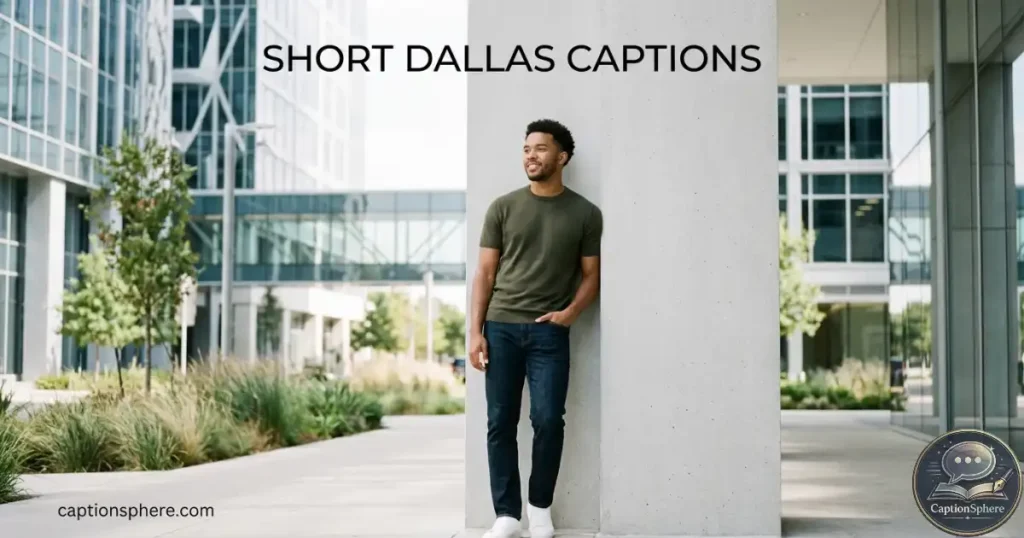 Young adult posing near modern Dallas buildings in bright natural daylight
