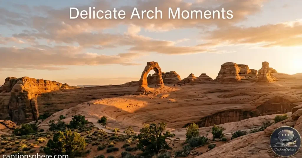 Delicate Arch silhouetted against a warm evening sky in Utah