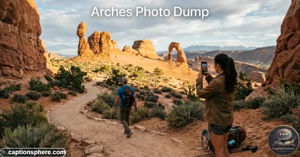 Traveler photographing sandstone scenery during a colorful Utah desert afternoon