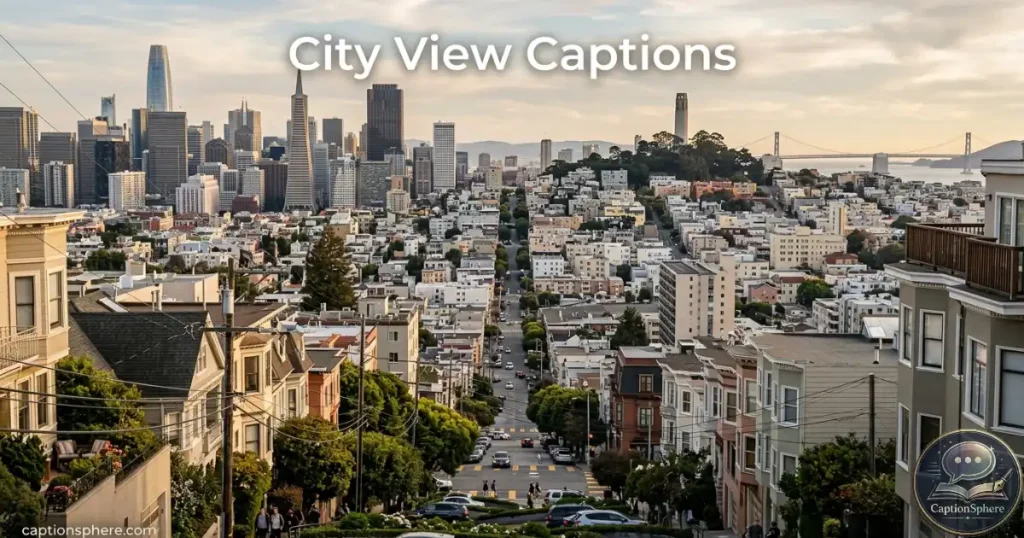 San Francisco skyline viewed from a hill with layered streets and rooftops