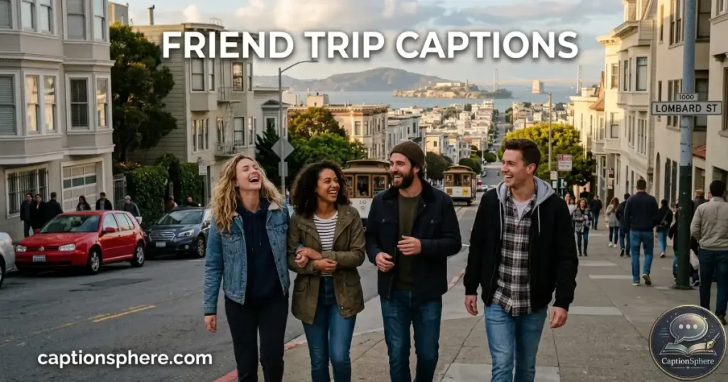 Group of friends smiling together on a San Francisco street