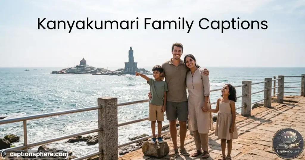 Family posing together beside the Kanyakumari coastline