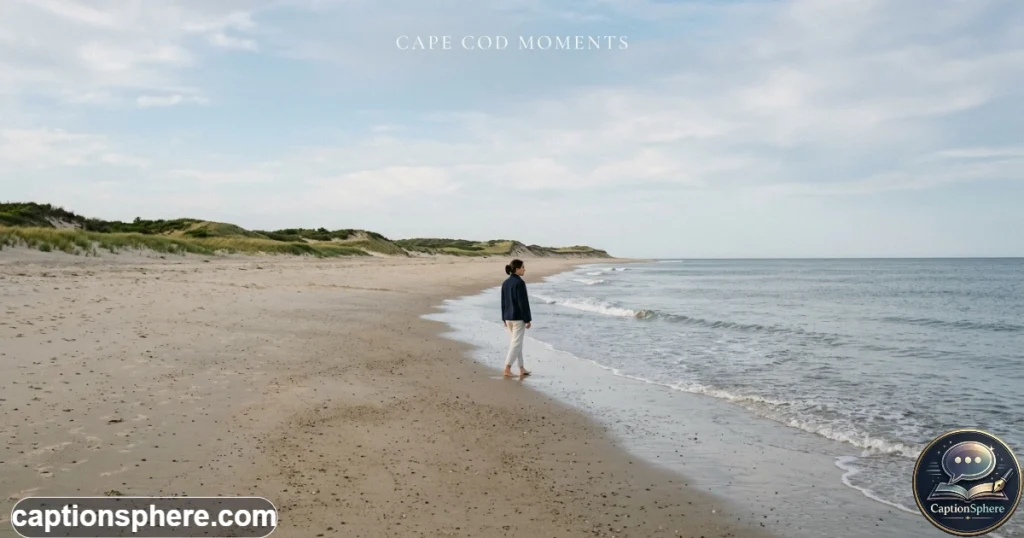 Single person standing near quiet waves on a wide Cape Cod beach