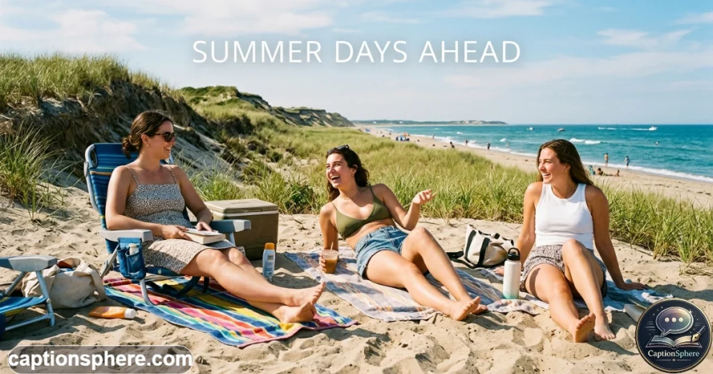 Friends relaxing on a Cape Cod beach during a bright summer afternoon