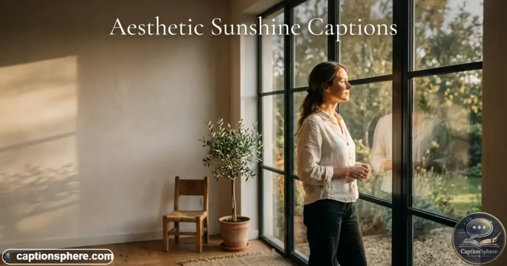 Woman standing beside a window with soft golden sunlight