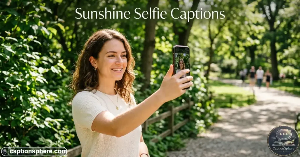 Young woman taking an outdoor selfie in bright natural sunlight