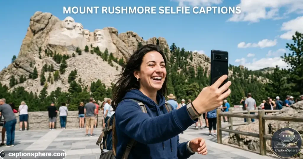 Traveler taking a selfie with Mount Rushmore visible behind them
