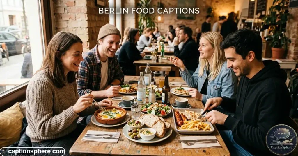 Friends sharing a meal at a cozy Berlin café table