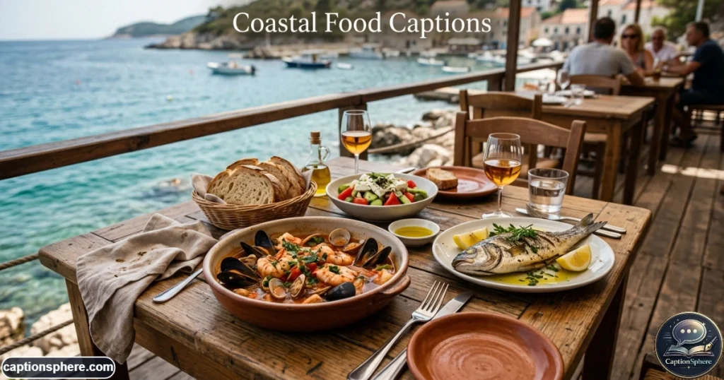 Traditional coastal meal served on a table near an open seaside setting