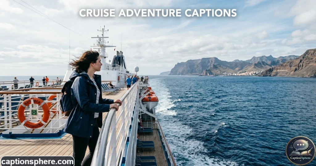 Traveler watching a cruise ship depart toward a distant coastal horizon
