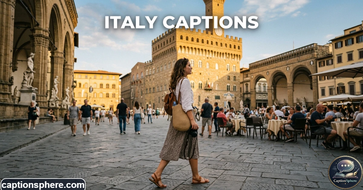 Traveler walking through a sunlit Italian piazza surrounded by historic buildings