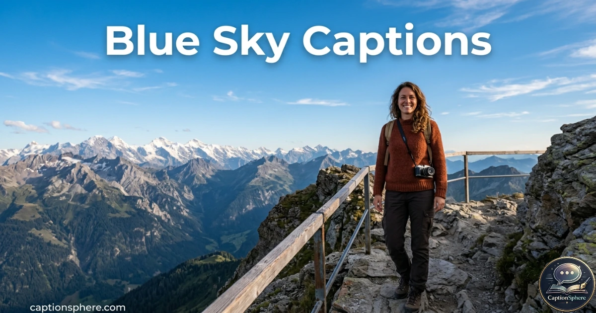 Woman standing outdoors beneath a clear blue sky with distant mountains