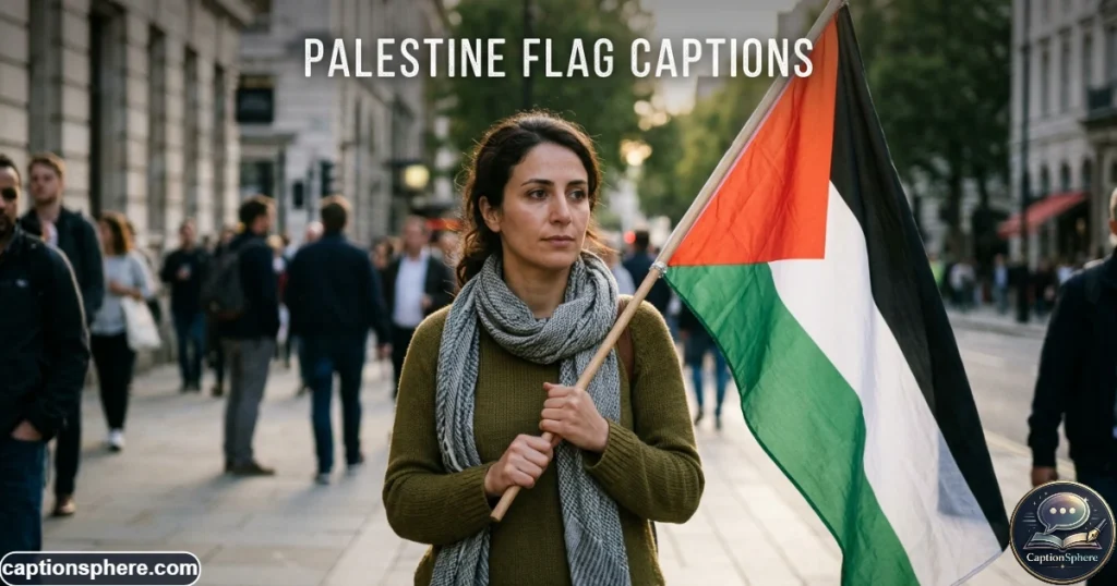 Person holding a Palestinian flag outdoors during soft afternoon light
