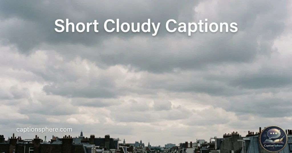 Layered gray clouds above rooftops with open negative space
