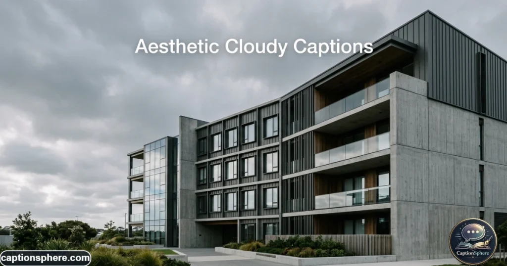 Modern building facade beneath soft gray clouds and diffused daylight
