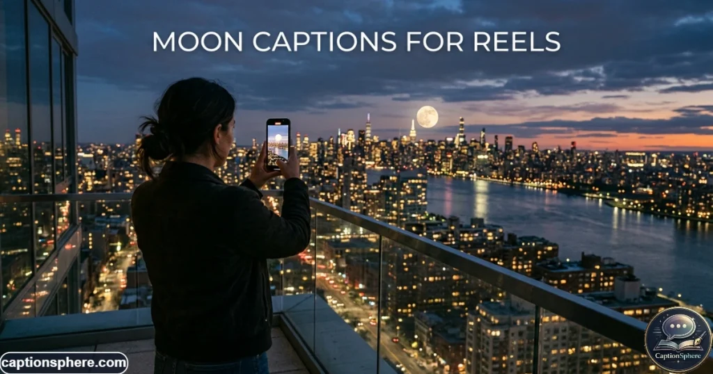 Person recording a moonrise over a city skyline with a smartphone