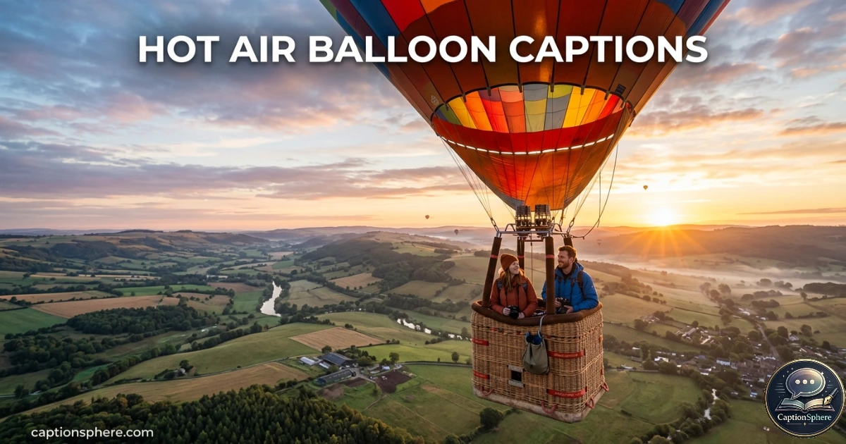 Colorful hot air balloon floating above a sunlit landscape at sunrise