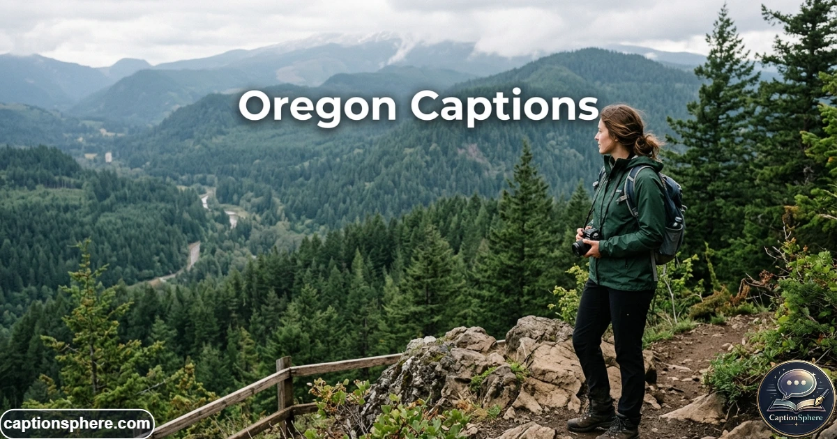 Traveler overlooking an Oregon forest and distant mountain landscape