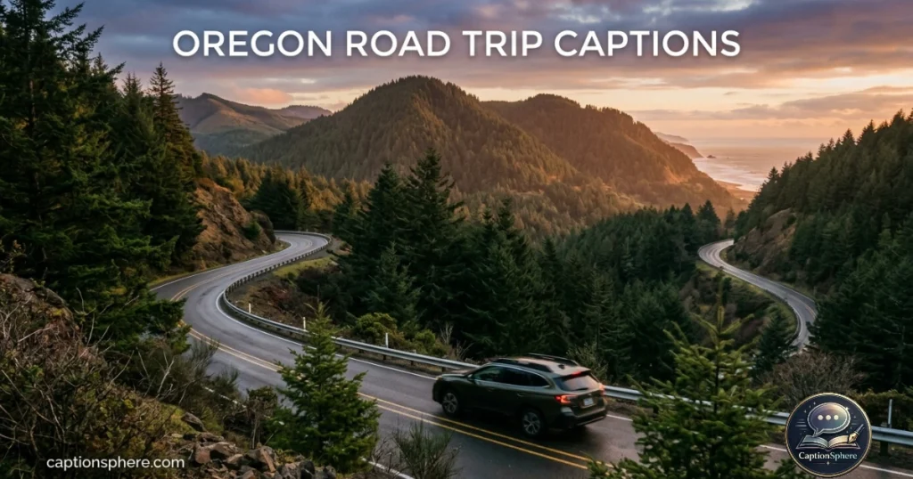 Car traveling along a scenic Oregon highway surrounded by evergreens