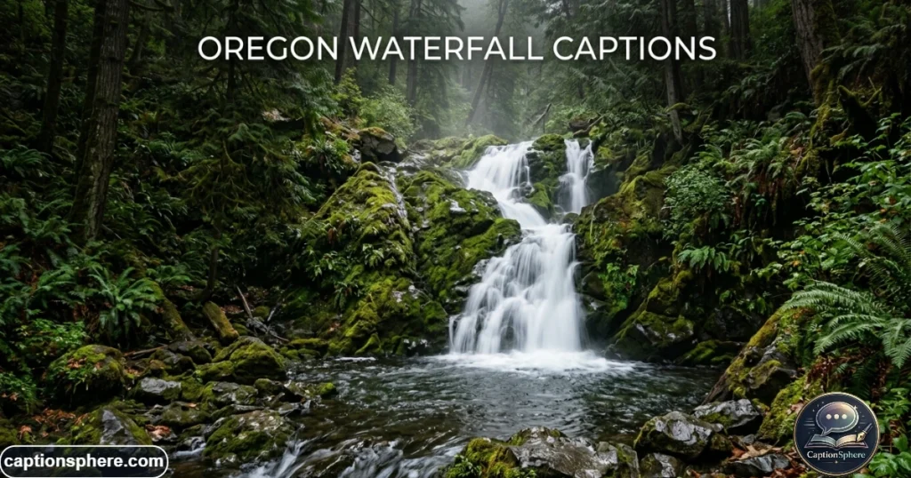 Waterfall flowing over mossy rocks in an Oregon forest