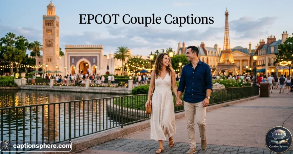 Couple smiling together during a romantic EPCOT evening