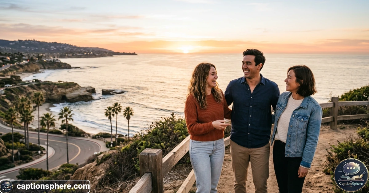 Friends enjoying a San Diego sunset overlooking the Pacific Ocean