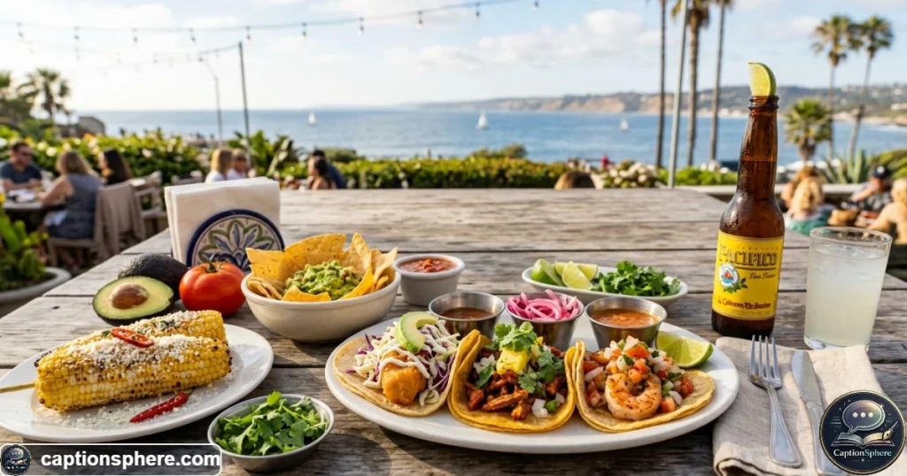Fresh tacos and California-style food at a San Diego outdoor table
