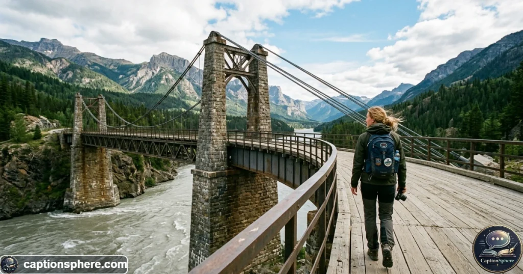 Traveler exploring a dramatic bridge during a scenic outdoor journey
