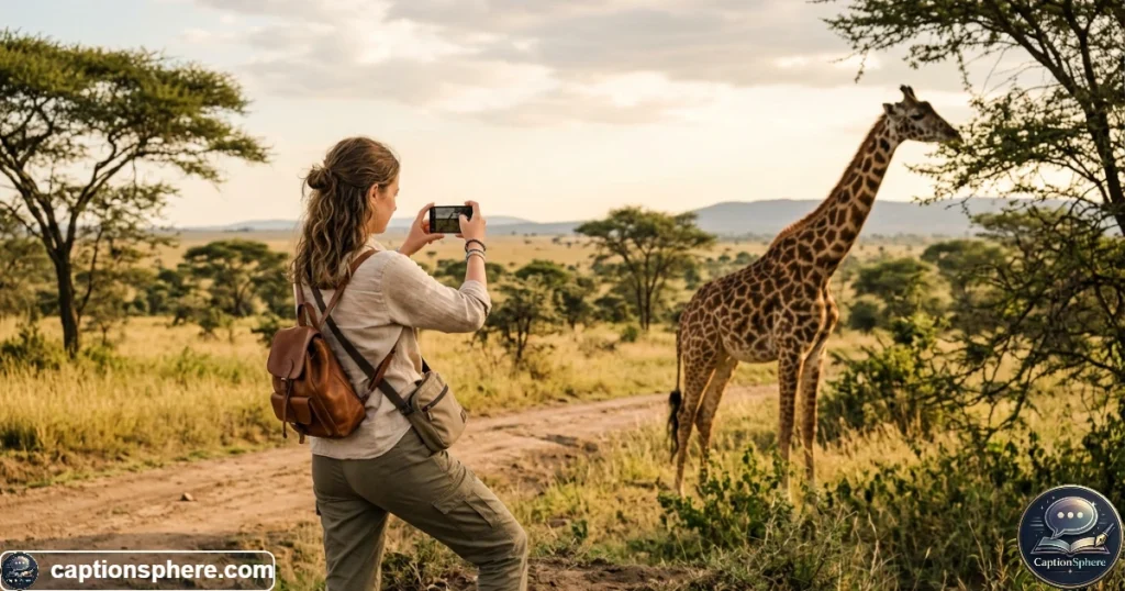 Traveler photographing a giraffe during a memorable wildlife encounter