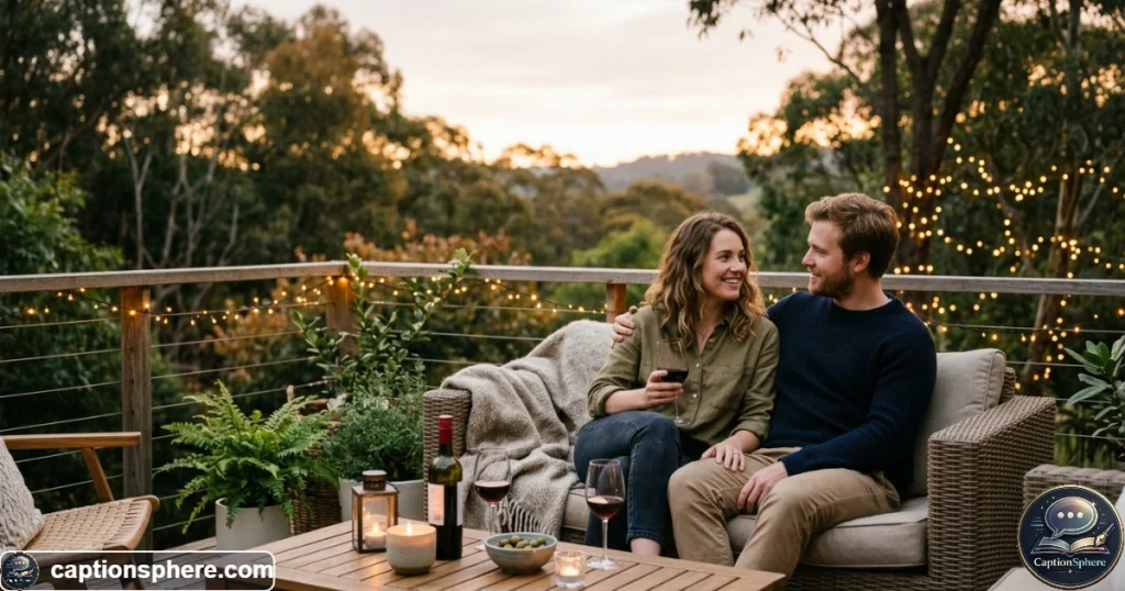Couple sharing a quiet romantic evening together in a softly lit outdoor setting
