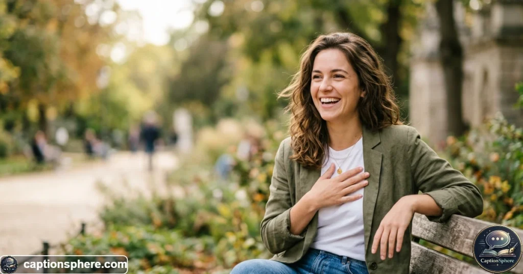 Young woman smiling naturally in a candid outdoor portrait for Instagram