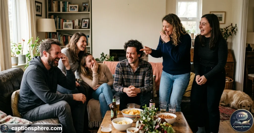 Cousins laughing together during a playful family gathering at home