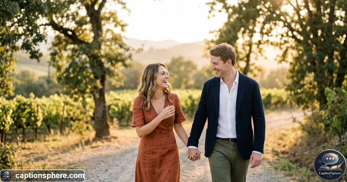 Happy engaged couple showing an engagement ring during a romantic outdoor celebration