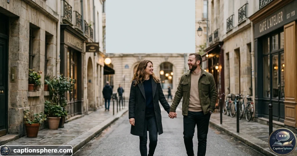 Relaxed engaged couple sharing a natural understated portrait outdoors