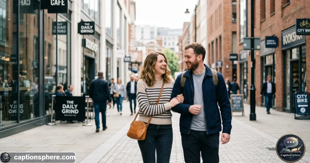 Couple smiling together during a simple relaxed everyday moment