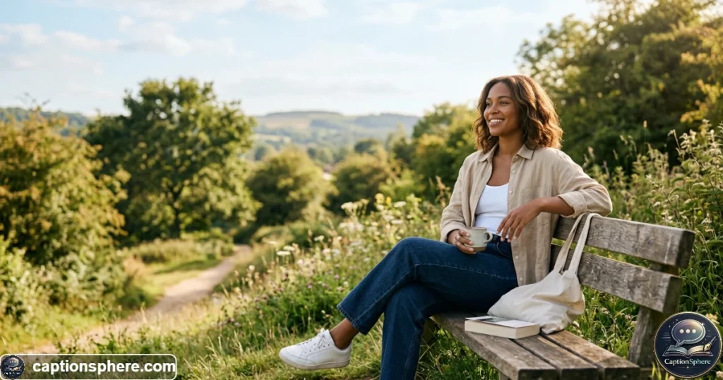 Young adult enjoying peaceful solo time outdoors with confident natural expression