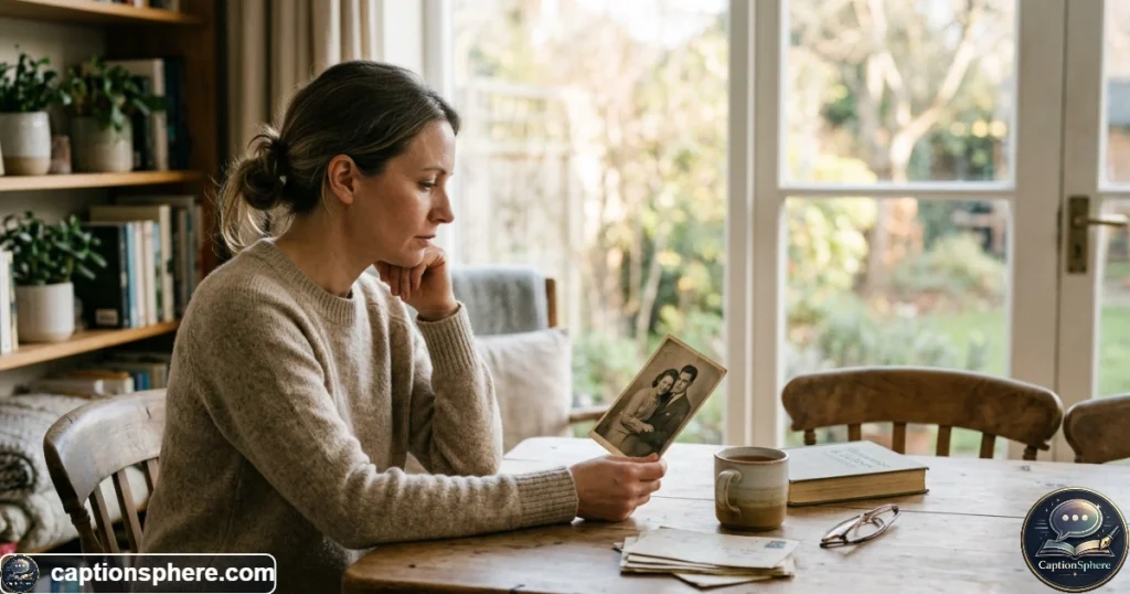 Person looking at an old photo while remembering someone they deeply miss