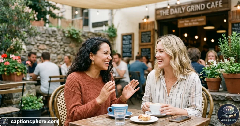 Two best friends sharing a warm smile during a sunny outdoor moment
