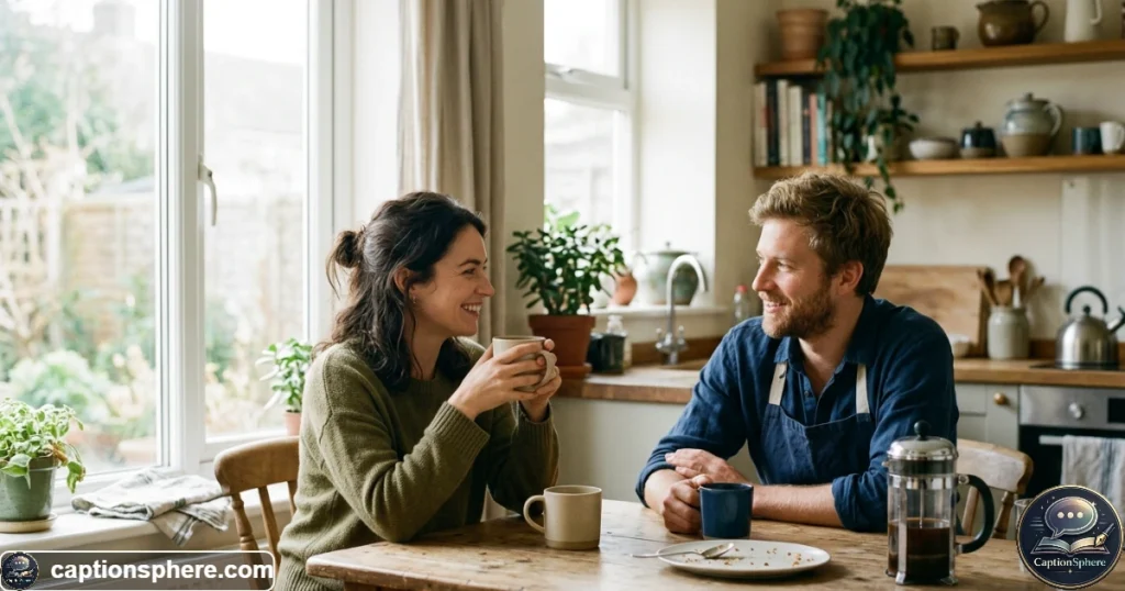 Couple sharing a peaceful everyday moment together at home with natural affection