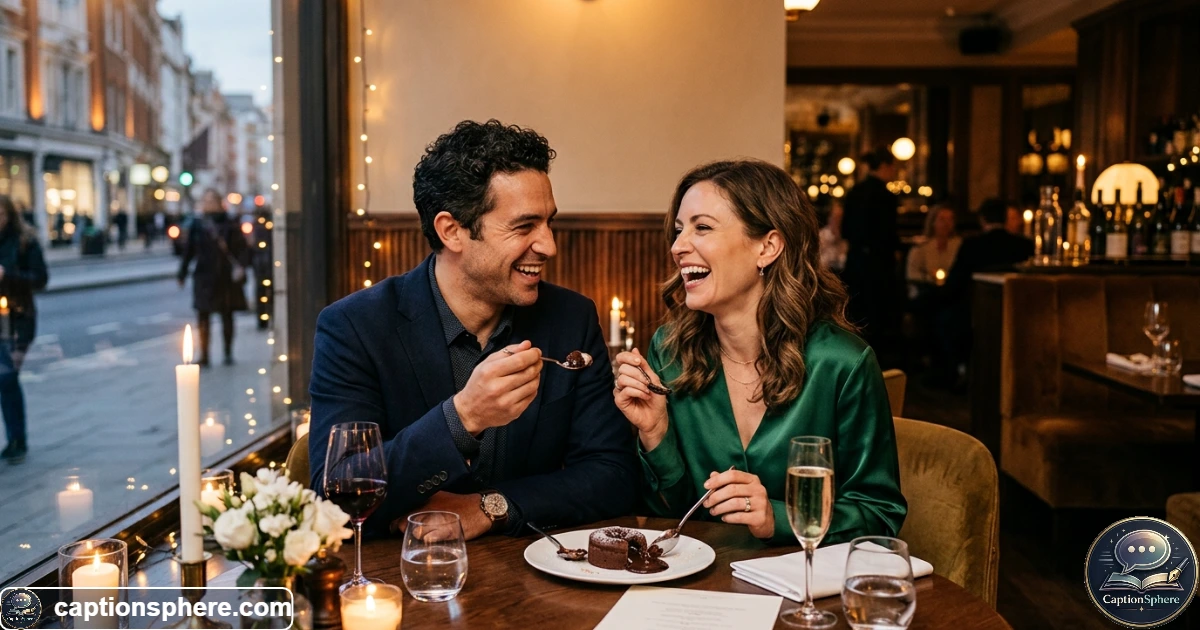 Happy couple laughing together during an anniversary celebration